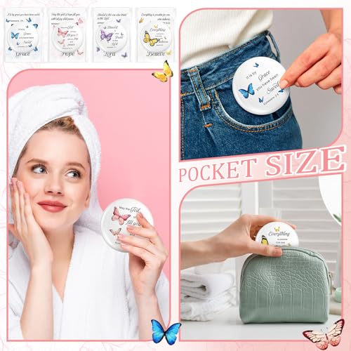 Leinuosen 48 Set International Womens Day Gifts Christian Compact Mirrors Gifts for Women Bulk with Bible Verse Greeting Cards Mini Pocket Makeup Mirrors Inspirational Religious Church Party Favors