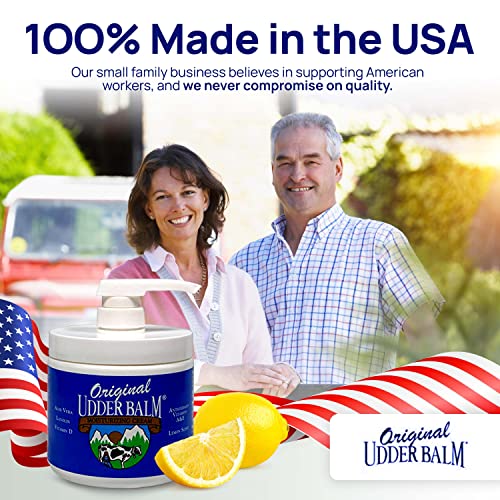 Original Udder Balm Pump Jar - Made in USA - Extra Thick Udder Cream & Hand Balm for Dry Skin, Cracked Heels, Rough Hands ? Deep Moisture Heel Cream & Foot Moisturizer with Aloe Vera, 16 Fl Oz