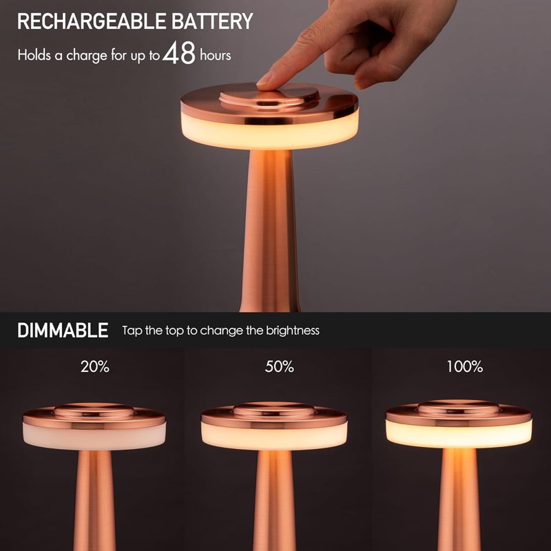 Rechargeable LED Table Lamp - Portable Cordless Nightstand Light with Touch Dimming