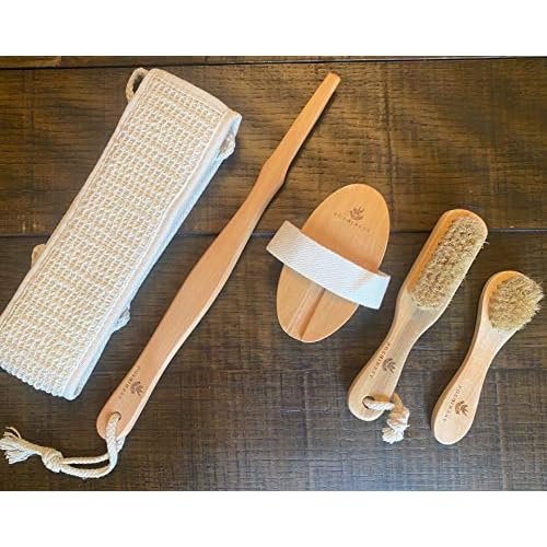 Spa Bath, and Shower 5 Piece Bamboo Brush Set