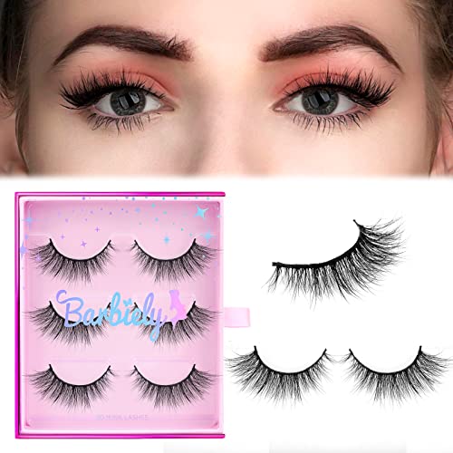 16mm Mink Lashes, 3D Real Mink Eyelashes, 3 Pairs Cat Eye Lashes, Natural Look False Eyelashes, 100% Handmade & Cruelty-Free Fluffy Wispy Luxury Volume Strip Eye Lashes (Fantasy)
