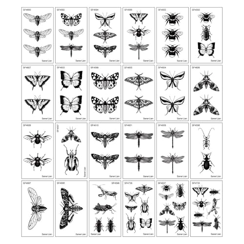 Butterfly Temporary Tattoo Sticker Waterproof Moth Insect Bee Dragonfly Men Women Party Favor 10.5X6cm Set of 24 (SF235)