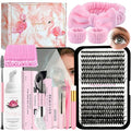 DIY Lash Extension Kit 340Pcs 9-18mm 30+40D Curl Lash with Lash Bond and Seal,Quick Glue Remover Lash Shampoo Cleansing Brush Headband Wristband Tweezers Eyelash Brush Mini Applicator