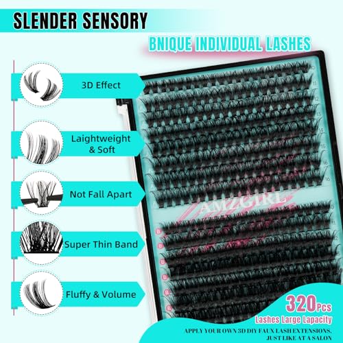 Lash Extension Kit 320Pcs,DIY Individual Lashes Clusters Kit,Lash Bond And Seal,Lash Remover For Eyelashes Extensions,Lash Applicator Tool For False Eyelash Cluster Kit At Home(7090D,D-Mix10-16mmKit)