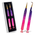 Precision Eyelash Extension Tweezers,Straight And 90-Degree, with Fiber Tip, Volume & Isolation Tweezers, Japanese Stainless Steel, Unique Heart Design (Multi-Color)