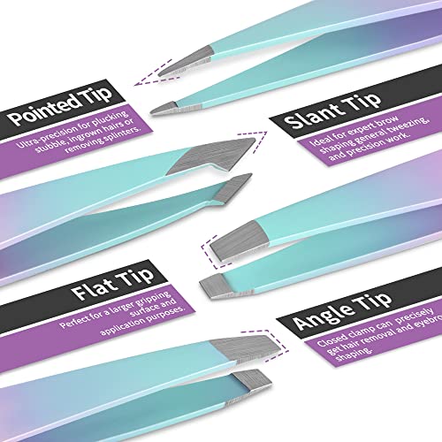TsMADDTs 7 pcs Tweezers for Women Facial Hair, Precision Tweezer Set for Eyebrows with Curved Scissor and Eyebrow Razor for Ingrown Hair