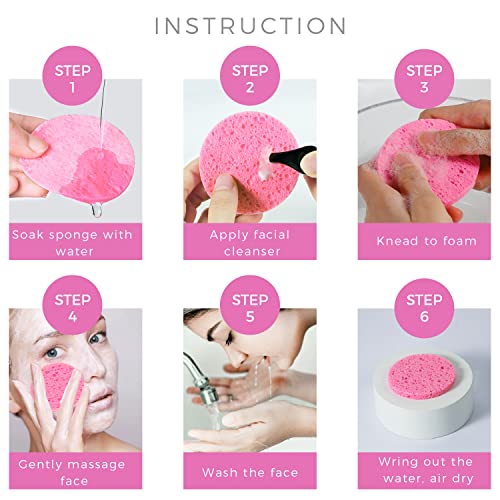 50-Count Compressed Facial Sponges, GAINWELL White Cellulose Facial Sponges, 100% Natural Cosmetic Spa Sponges for Facial Cleansing, Exfoliating Mask,
