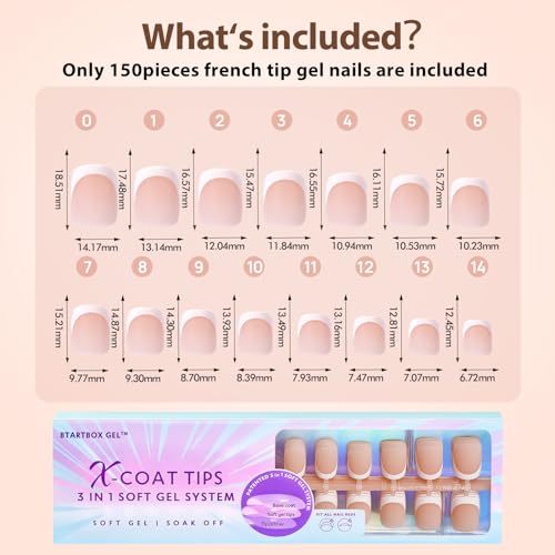 BTArtboxnails Soft Gel Nail Tips Builder Set - Extra Short Square French Tip Press On Nails With 15ml Gel and Portable Lamp for XCOATTIPS