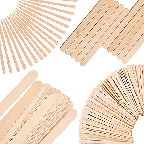 Mibly 4 Style 500 Pcs Assorted Wooden Wax Sticks for Body Legs Face and Small Medium Large Sizes Eyebrow Waxing Applicator Spatulas for Home and Spa Usage