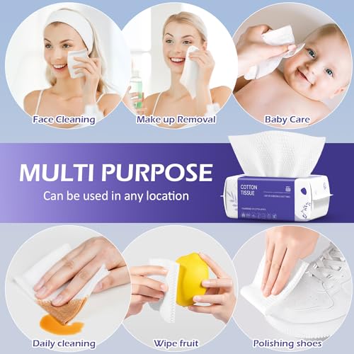 Disposable Face Towel 600 Count, Face Clean Towels, Soft Cotton Dry Wipes Facial Cloths Towelettes for Washing and Drying, Facial Tissue for Cleansing, Skincare and Makeup Remover