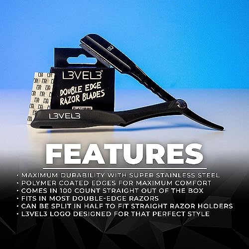 L3 - Level 3 Double Edge Razor Blades - Platinum Coated, Stainless Steel Razor Blades for the Close Shave - for Double Edged Safety Razors - 100 Count (4)