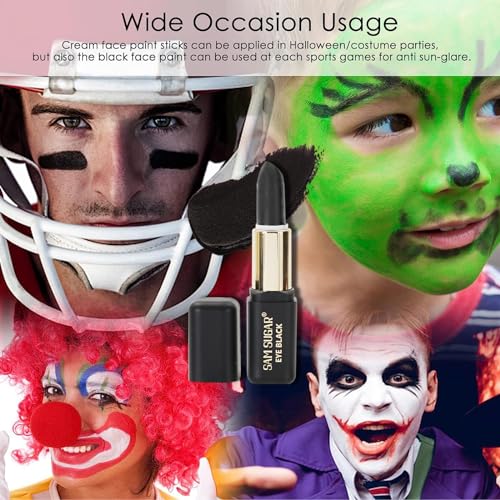 Eye Black Stick for Sports, 6Pcs Face Paint Stick, Eyeblack Stick for Football Baseball, for Sports/Clown Makeup/Halloween/Costume Parties Accessories, Pink/Black/White/Green/Red/Blue