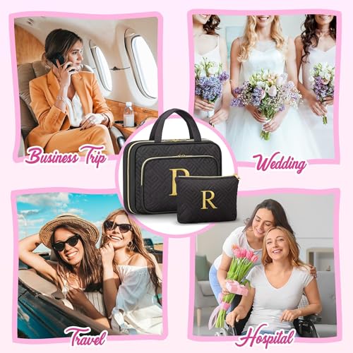 Gifts for Women, Initial Toiletry Makeup Bag Hanging Cosmetic Organizer with Embroidery Letter Personalized Nurse Teacher Appreciation Birthday Mothers Day Gifts for Mom Sister Wife Friends Auntie Her
