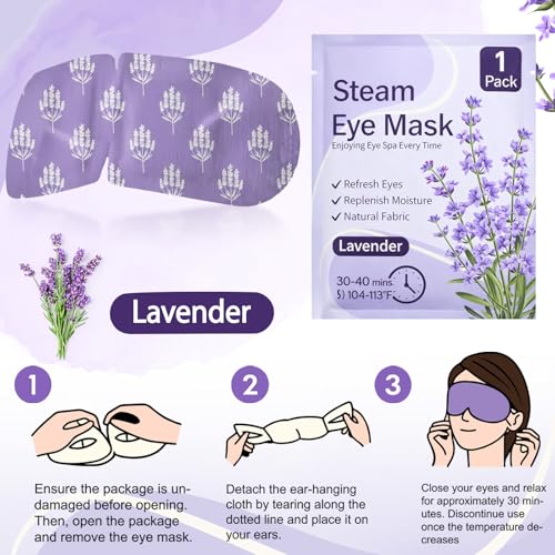 50 Pcs Steam Eye Masks for Dry Eyes Lavender Self Heated Steam Warm Eye Mask Heated Disposable Eyes Masks for Dark Circles, Puffy, Relief Stress, Fatigue Relaxation Gifts