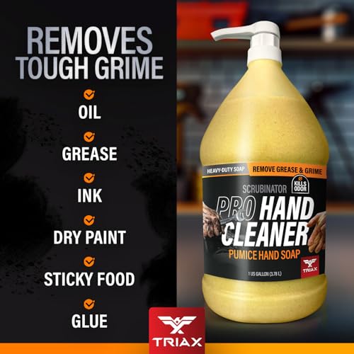 TRIAX Scrubinator - Heavy Duty Hand Scrub and Cleaner - Removes Tough Grease, Dirt, Grime, and Odors - No Toxic Solvents or Harsh Chemicals - Moisturizers to Protect Skin (1 Gallon)