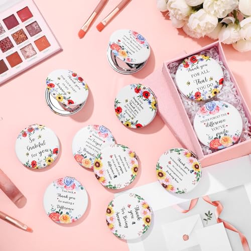 Sintuff 12 Pcs Inspirational Compact Mirror Bulk Thank You Gift Appreciation Gift Pocket Mirror for Women Folding Handheld Double Sided Mirror 1x/2x Gift for Women Coworker Employee Nurse