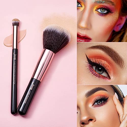 Jessup Makeup Brushes, Labeled Makeup Brush Set Premium Synthetic and Natural Hair Foundation Powder Concealer Eyeshadow Blending 15pcs Brush Kit, Rose Gold/Black T160
