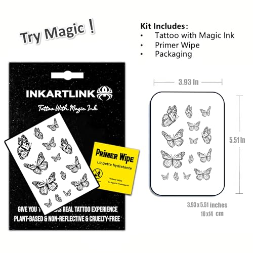 INKARTLINK Semi Permanent Tattoo, Realistic Butterfly Temporary Tattoo, Suitable for Sweet Girls, Waterproof and Non-reflective, Exquisite Packaging, Unique Design (Butterfly 1)