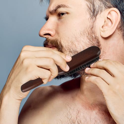 Boar Bristle Beard Brush for Men, Natural Bristle Beard Grooming Brush with Beech Wood Handle, Smooths Detangles Conditions Beards, Pocket Size 7.8x3.9 In
