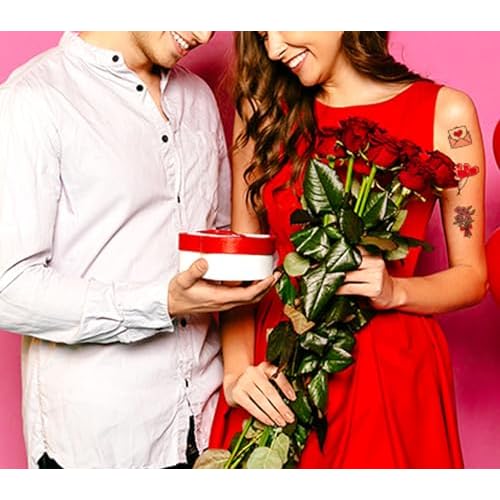 Temporary Tattoos for Women Wife, 105PCS Wedding Love Confession Couple Bridesmaid Romantic Party Body Stickers, Valentine's Day Fake Tattoos, Heart Flower Angel Decorations Gifts