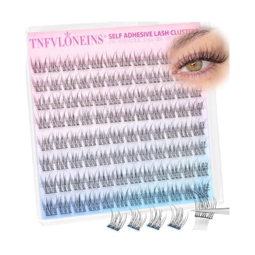 Self Adhesive Eyelashes Natural Self Adhesive Lash Clusters 9-12MM Wispy Eyelash Clusters No Glue Needed Cluster Eyelash Extensions Waterproof Pre glued Individual Lashes Extension by TNFVLONEINS
