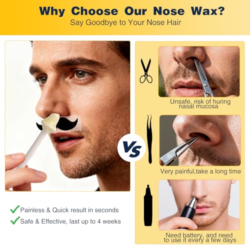 Nose Wax Kit, Nose Ear Hair Waxing Kit for Men and Women with 100g Wax, 40 Sticks, Nose Ear Hair Removal Kit, USB Fast Heat, Smart Temperature Control, Compact Travel Size