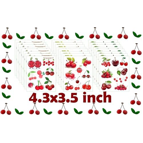 200 PCS Cherry Temporary Tattoo Sticker Fruit Theme Birthday Cute Class School Prizes Baby shower First birthday Party Decorations Supplies Favors Tattoo