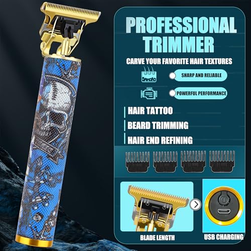 Professional Men¡¯s Grooming Kit, Barber-Grade Cordless Hair Clipper, Beard Trimmer & Shaver Set with High-Speed Motor, USB Fast Charging, LED Display, Salon & Home, Gifts for Men, Gradient Blue
