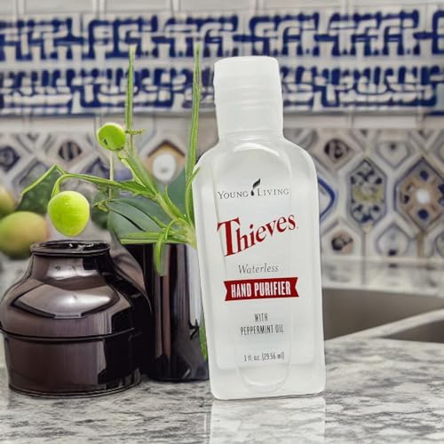 Young Living Thieves Waterless Hand Purifier with Peppermint Oil | 1 oz | Convenient, Refreshing, and Gentle Cleanser for Soft Hands | 6 Pack