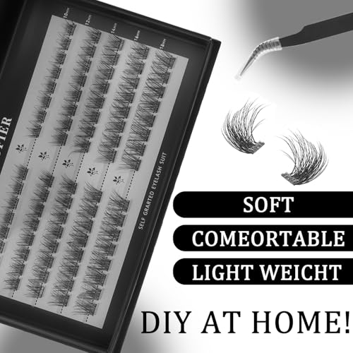 Wispy Lash Clusters Kit, 80 Pcs Individual Eyelash Clusters (10-18mm) - DIY Lash Extension Kit with Lash Glue, Sealant & Tweezers, Natural Fluffy Fake Lashes for Home Use, Beginners Friendly