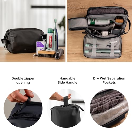 Carrywell (Not Made In China) Toiletry Bag For Men, Shaving Kit, Travel Organizer Dopp Kit, Interior Compartments and Pockets For Toiletries and Accessories, Black