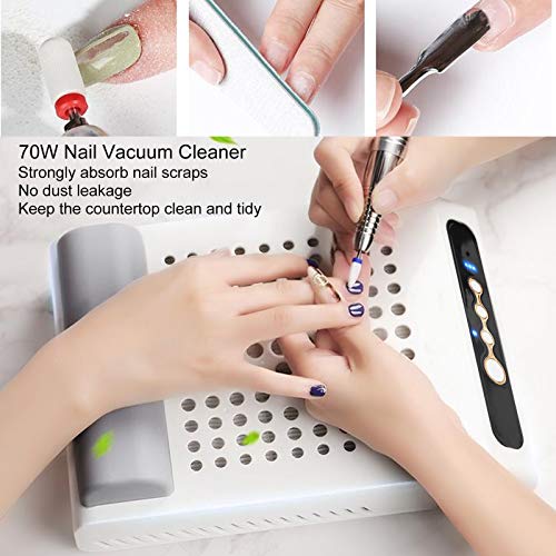70W Nail Dust Collector - Strong Suction Nail Vacuum Cleaner with Adjustable Speed Settings & Reusable Filter for Manicure Professionals - Low Noise Operation