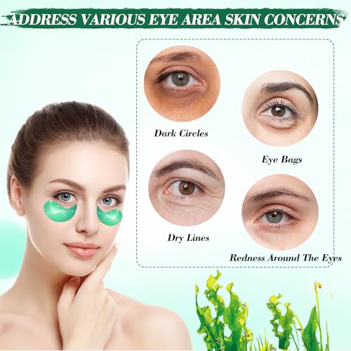 Seaweed & Collagen Under Eye Patches, 60 Pcs Under Eye Masks for Dark Circles, Puffiness & Fine Lines, Nourishing & Firming Eye Mask Skincare for Women Men, Stocking Stuffers, with Applicator Spoon