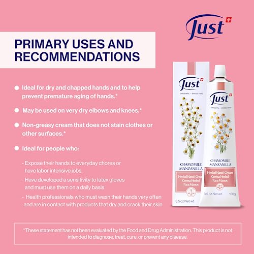 SwissJust Chamomile Hand Cream 100ml, Protecting Cream that Concentrates the Comforting & Relaxing Properties of Chamomile. Strengthens the skin, Provides Elasticity & Restores Anti Aging Hand Cream