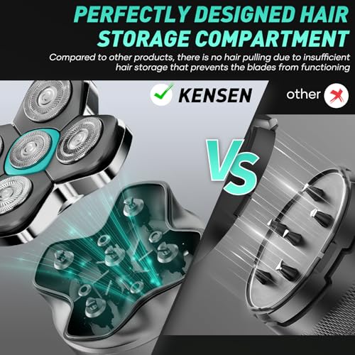 5D Head Shavers for Bald Men - Kensen 2025 Upgraded Large Hair Chamber Bald Head Shavers for Men, Christmas Gift Best Head Razor for Bald Mens Waterproof USB-C 160min Use for Home Office Travel (Blue)