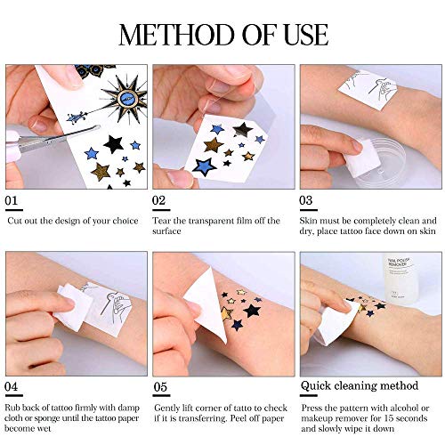 9 sheets 110+ Metallic Temporary Tattoos for Adult Women Girls Tattoos Gold Silver Glitter Flash Waterproof Tattoo Stickers for Beach, Festivals, & Parties