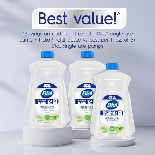 Dial Antibacterial Defense Liquid Hand Soap + Aloe, Aloe Scent, 52 Fl Oz Hand Soap Refill (Pack of 3), Dermatologist-Tested, Gentle Formula