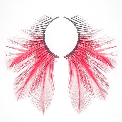 Red Eyelashes Accent Feather Lashes - Natural-to-Bold Red Gradient Eyelashes for Retro & Vampire Cosplay