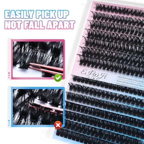DIY Lash Extension Kit Volume Lash Clusters 60D+80D D Curl Individual 280 pcs Lashes Lash Clusters Kit Thick Eyelash Extension Kit Lash Bond Seal Lash Tweezers (60D&80D, Lash Kit)