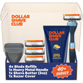 Dollar Shave Club | The Member Exclusive Shave Set | 4 Extra Close Refill Cartridges, 1 Handle (Blue), 1 Shave Butter 3 ounce, 1 Razor Cover, Razors for Men