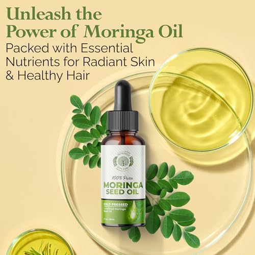 Moringa Seed Oil ? 100% Pure, Cold-Pressed & Virgin, Unrefined Non-GMO Vegan Oil, Ultra-Hydrating Moisturizer for Dry Skin, Damaged Hair & Body, Anti-Aging, Ideal Carrier Oil