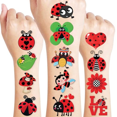 96 PCS LadyBug Pre-Cut Temporary Tattoos for Kids | Super Cute Themed Birthday Party Favors, Supplies, Decorations, Animal Fake Tattoo Stickers, School Rewards Prizes & Gifts Boys & Girls