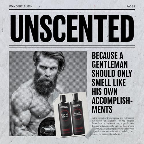 Polished Gentleman Beard Wash and Conditioner Set - Softens and Strengthens - Beard Shampoo with Growth Oil - Moisturizer & Beard Thickener - Tea Tree Unscented - Paraben-Free & Sulfate-Free (16oz)
