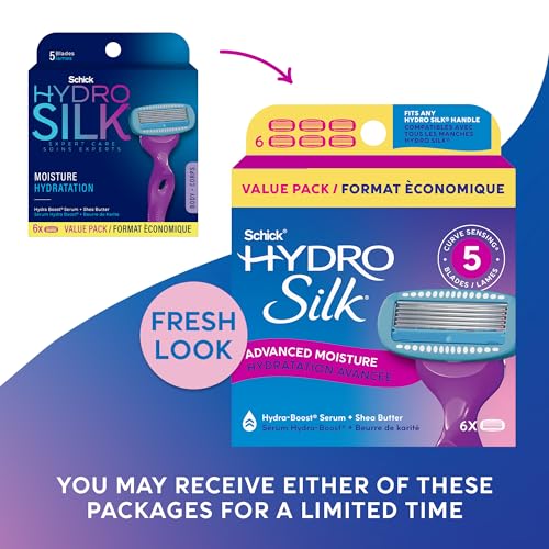 Schick Hydro Silk Moisture Razor Blade Refills,| 5-Blade Moisturizing Razors for Women | Womens Moisturizing Razor Refills,6 Count (Pack of 2)