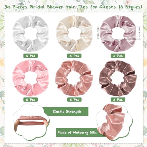 XunYee 30 Sets Rose Compact Mirror Bulk Bridal Shower Favors for Guests Souvenir Gifts Hair Ties Elastic Scrunchies, Thank You Card and Organza Bags for Wedding Valentines Quinceanera(Pink)