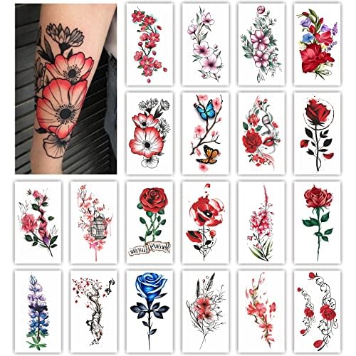 Flower Series 20 Sheets Color Temporary Tattoos for Women and Girls Fake Tattoo Stickers