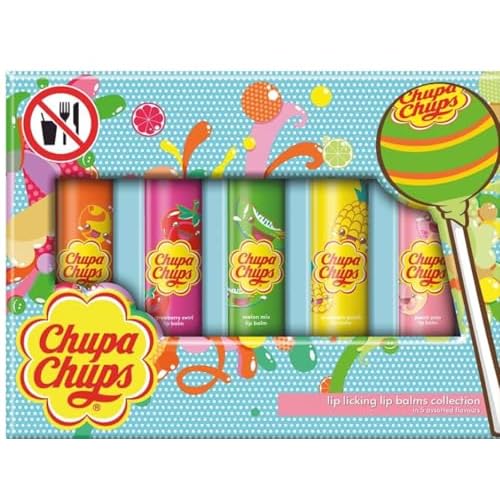 Chupa Chups Lip Balm Collection, 5 Assorted Fruit Flavors, Lip Licking Lip Balms Gift Set