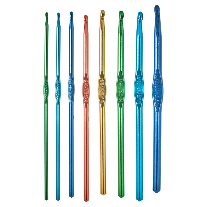 Aluminum Crochet Hook Set - 8 Multicolor Lightweight Knitting Needles