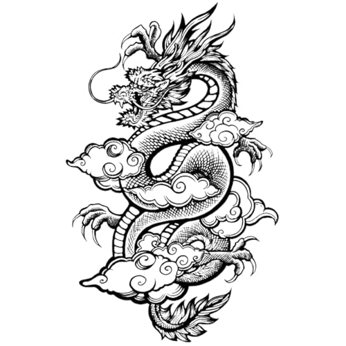 INKARTLINK Tattoo Tech,2 Sheets Extra-Large Semi Permanent Tattoo,Adult Art Design Temporary Tattoos, Lasts 1-2 Weeks, Waterproof, Realistic look, No Adhesive, No reflection (Dragon Design£©
