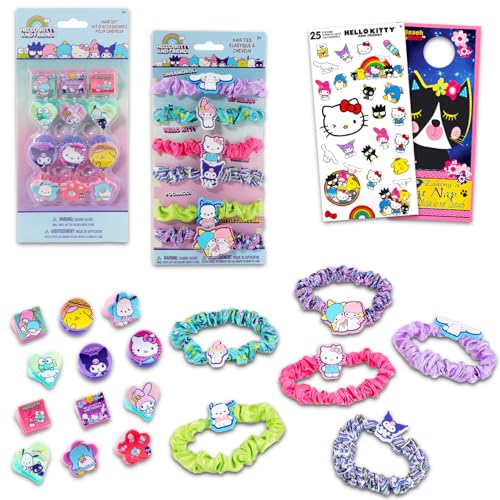 SANRIO Hello Kitty and Friends Hair Accessories for Girls - 20 Piece Bundle with Hair Clips, Scrunchies, Stickers & Door Hanger